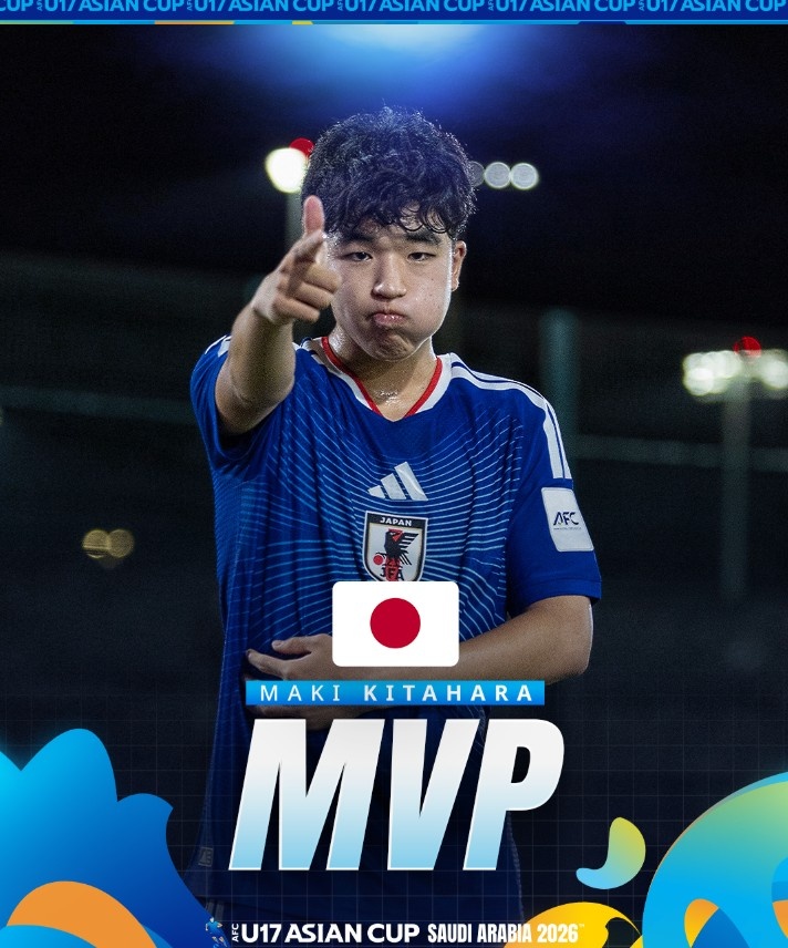 北原槙包攬U17亞洲杯金靴+MVP，兩戰(zhàn)中國均破門